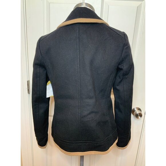 J.Crew "Black Peacoat Wool by Nello Gori" Double Breasted Tan Trim, Size 4 - Picture 6 of 9